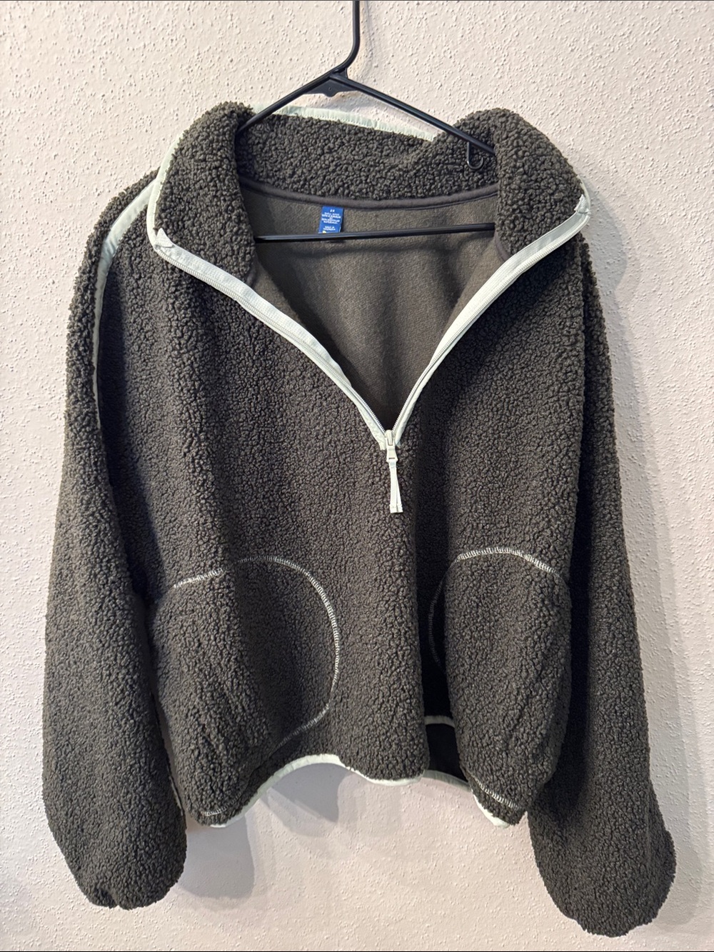 Cozy Sherpa Half-Zip Pullover Jacket - Dark Olive 2X